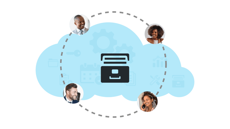 People connected around a shared records hub