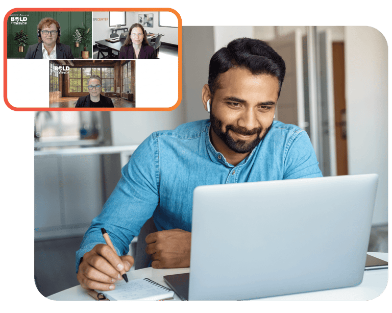 Partner joining a live Epicenter professional learning session on laptop